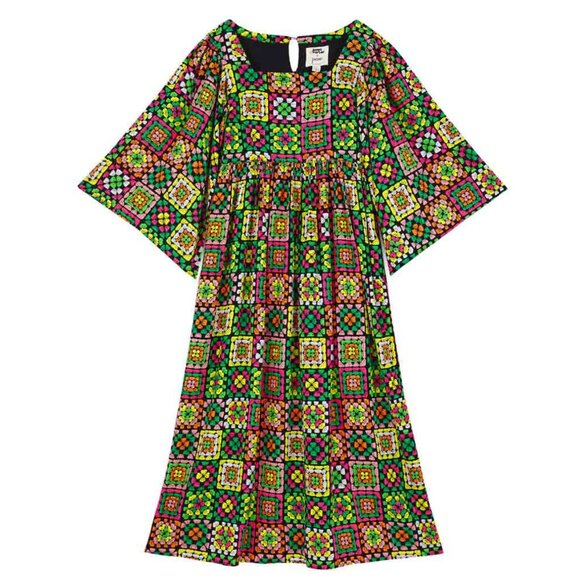 Dawn O’Porter X Joanie Casino Granny Square Print maxi midaxi dress 6 medium NWT - Picture 1 of 8